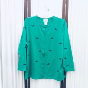 QVC Quacker Factory Rhinestone Embroidered Whale Cardigan